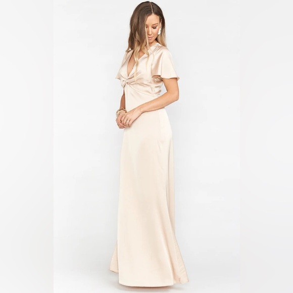 Show Me Your Mumu rome twist bridesmaids dress in Champaign luxe satin size m - Picture 2 of 6